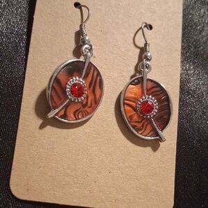 Chic Silver and Red Gemstone Earrings